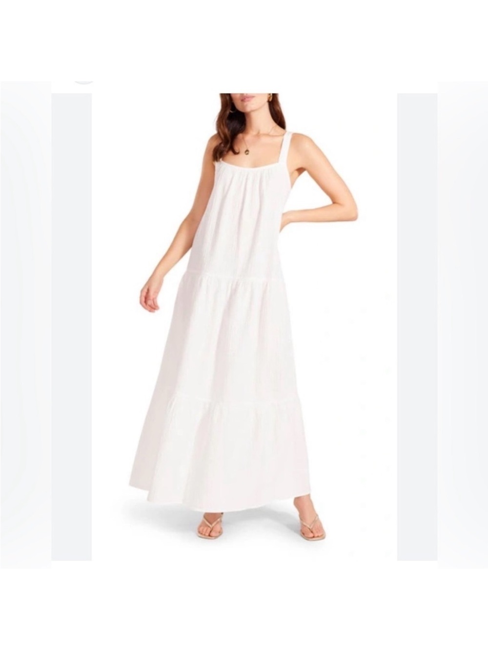 BB Dakota White Tiered Square-Neck Maxi Dress